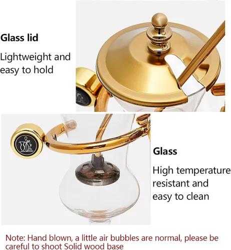 Vista 7 de Family Balance - Cafetera sifón con sifón, diseño elegante de estilo retro (dorado)