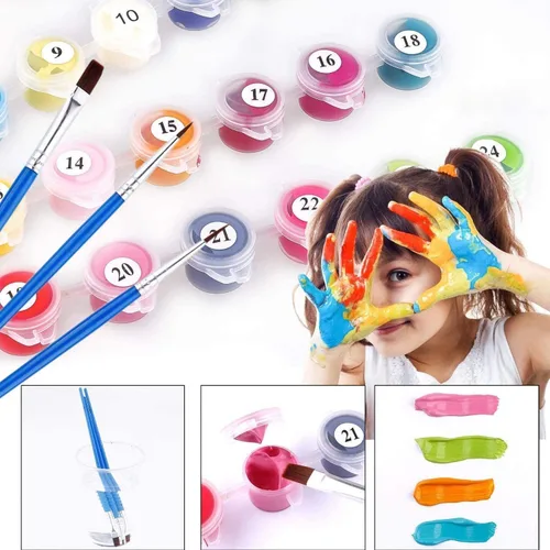 Vista 2 de Elftoyer Pintura por números para niños y principiantes, kits de regalo de pintura en lienzo de bricolaje, gatos coloridos y mariposas de 12 x 16