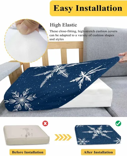 Vista 5 de Fundas de cojín para sofá con diseño de copo de nieve blanco, lavables, para invierno, Navidad, vacaciones, color azul, extraíble, elásticas