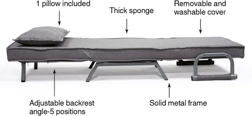 Vista 7 de Sofá cama plegable con brazos convertibles, sillón reclinable de ocio con almohada y respaldo ajustable de 5 posiciones para oficina en casa