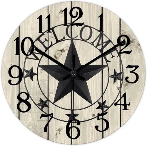 Vista 8 de Reloj de pared decorativo de 10 pulgadas con estrella del oeste de Texas, reloj de madera rústico, silencioso, sin tictac, funciona con pilas, reloj