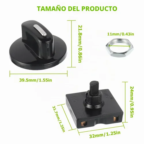 Vista 2 de Interruptor giratorio 13A-125V/10A-250V, selector de velocidad universal de 4 posiciones y 3 velocidades, interruptor giratorio para calentador