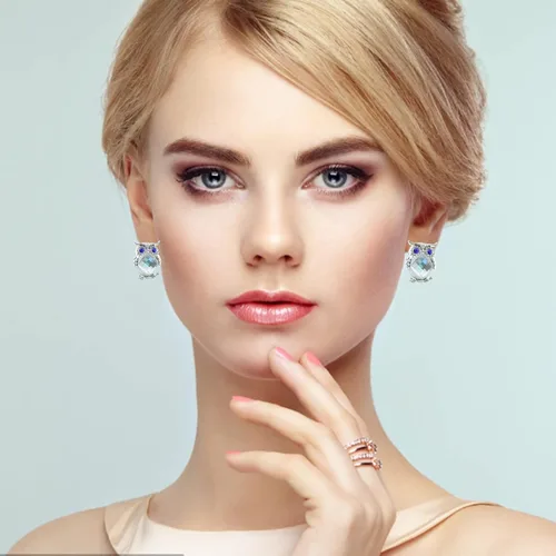 Vista 2 de Pendientes de tuerca de cristal de búho aretes de tuerca de diamante aretes largos colgantes de perlas para mujer B1539C