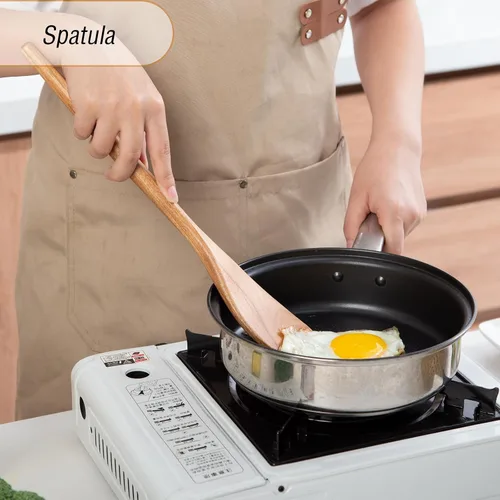 Vista 3 de GinSent 2 cucharas de madera para cocinar, cucharas de madera de 14 pulgadas para cocinar, cucharas de madera de agarre cómodo, utensilios de cocina