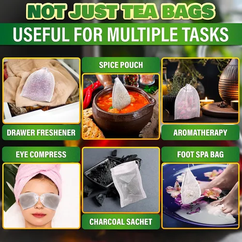 Vista 9 de 400 bolsas de té desechables para té de hojas sueltas, bolsas de té reutilizables de 3.62 x 2.76 pulgadas hechas de material no tejido sin