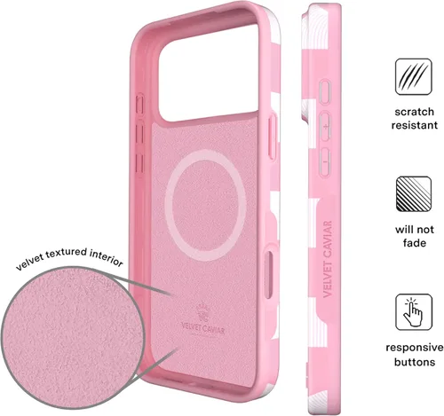 Vista 1225 de VELVET CAVIAR Funda para iPhone 15, compatible con MagSafe, probada contra caídas de 10 pies, fundas protectoras de diseño, leopardo color rosa