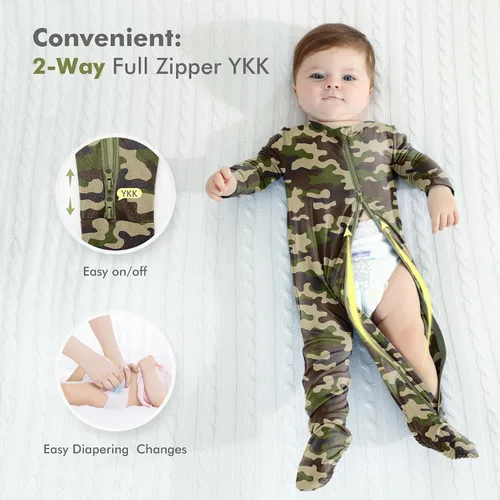 Vista 3 de HAPIU - Pijama de bambú con pies para bebé, con cremallera frontal de 2vías, mamelucos Sleep 'N Play, de 0a 24meses