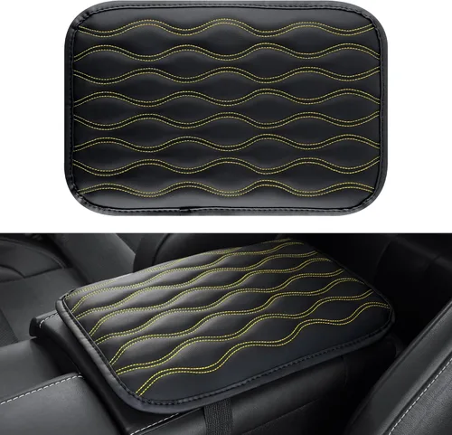 Vista 11 de Amiss - Funda consola central de automóvil, impermeable, transpirable, ajuste universal, accesorios para reposabrazos de cuero para proteger la negro
