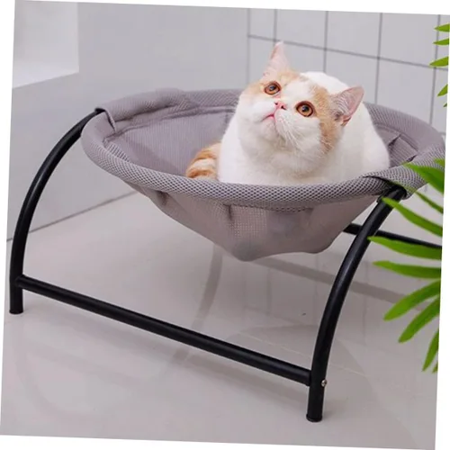 Vista 3 de Happyyami Cama elevada transpirable para mascotas para gatos y perros pequeños, hamaca de enfriamiento con marco de hierro, diseño resistente