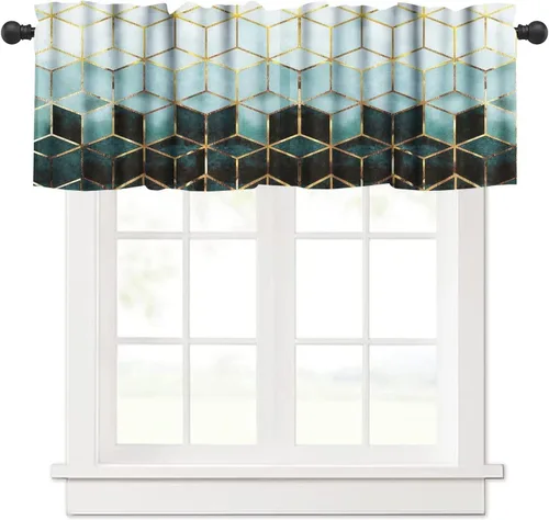 Vista 18 de Cenefa de cortina geométrica para ventanas, cenefa moderna con bolsillo para barra, 1 panel, cortinas cortas abstractas para playa, cortinas cortas