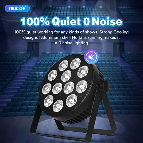 Vista 2 de Luz de escenario LED Par Aluminio sin ventilador Luz de acento DMX RGBW 96W Luces de DJ Activadas por sonido Potente PAR delgado LED Iluminación