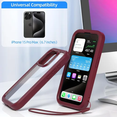 Vista 2 de WXR Compatible con iPhone 15 Pro Max, parachoques de silicona suave y parte trasera de policarbonato duro transparente e interior de policarbonato