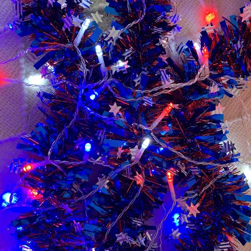 Vista 3 de Luces decorativas patrióticas del 4 de julio, tira de luces rojas, blancas y azules para interiores, 200 LED de 66 pies al aire libre, 8 modos