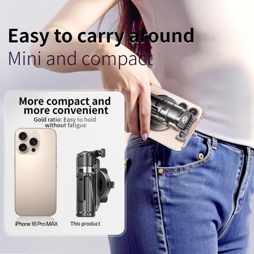 Vista 7 de Trípode magnético para teléfono, palo selfie portátil 4 en 1, trípode extensible plegable de tamaño de bolsillo para iPhone, palo selfie con control