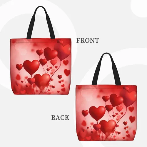 Vista 6 de Bolsa de mano con globo de corazón para mujer, bolsa reutilizable para el día de San Valentín, bolsa de compras de comestibles con cremallera, bolsa