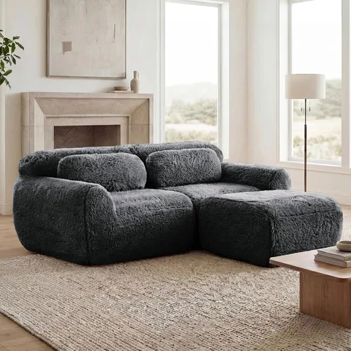 Vista 10 de Sofás seccional modular de 80" sin huesos modernos para sala de estar, juego de sofás comprimidos de 2 plazas con asiento profundo, sin necesidad