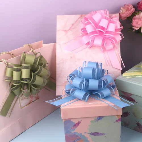 Vista 2 de 6 piezas de lazos de tirar, lazo de regalo verde frijol, 6 pulgadas, Navidad, fiesta, regalo de cumpleaños, boda, lazos de cinta para envolver cajas