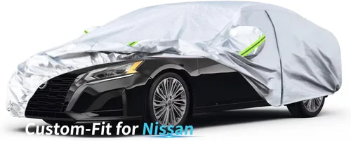 Vista 8 de Funda para automóvil con ajuste personalizado para NIS-san, funda de automóvil de 7 capas impermeable para todo tipo de clima, cubierta completa