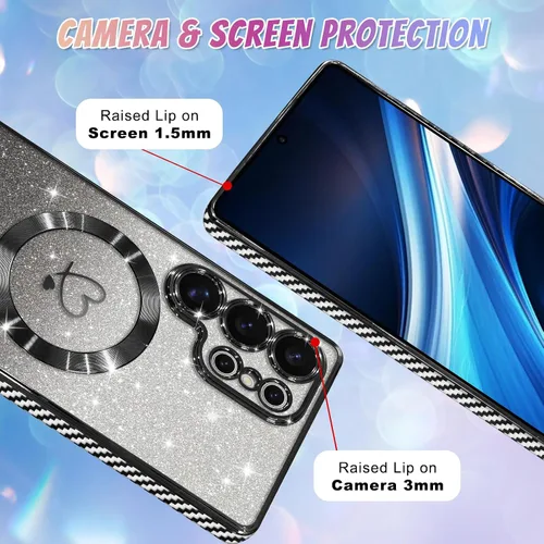 Vista 220 de Bonoma - Funda compatible con Samsung Galaxy S21 Plus, diseño de corazón con purpurina, color rosa Support for MagSafe, Plating Magnetic Case TPU