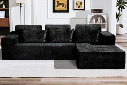 Vista 51 de HABUTWAY Sofá modular modular de 101 pulgadas con asiento profundo, moderno sofá convertible en forma de L, sofá tapizado con diván para sala
