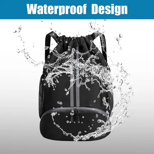 Vista 8 de Bolsa de fútbol deportiva con cordón, mochila de gimnasio para hombres y mujeres, con compartimento para pelotas y zapatos, mochila de fútbol