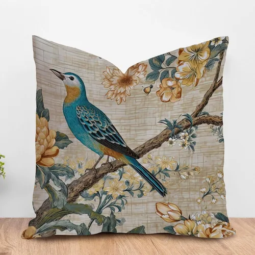 Vista 11 de ArogGeld Funda de cojín para sofá de granja con diseño de pájaro chinoiserie amarillo y gris, peonía, pavo real, decoración del hogar, funda