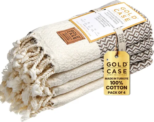 Vista 11 de Gold CASE - Juego de 4 Toallas de Mano Turcas para Baño, 20 x 40 pulgadas, Toallas de Baño 100% Algodón, Toalla Pequeña de Cocina Aphrodite