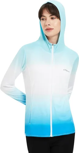 Vista 2 de Ropa de protección solar UPF 50+ para mujer, sudadera con capucha y protección solar con cremallera, SPF de manga larga, camisa para el sol, pesca
