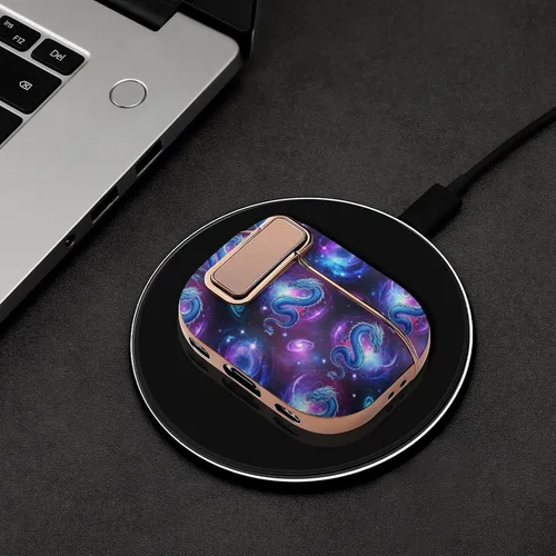 Vista 4 de Full Protective Cover Compatible with Airpods Pro 2 Wireless Charging Case for Women with Lock, Purple Galaxy Dragon, Safe and Shockproof