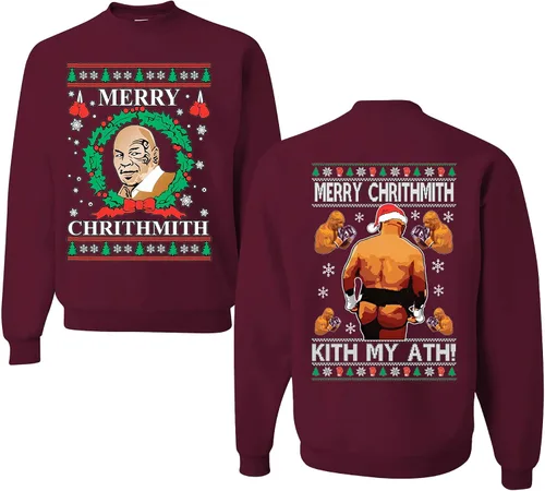 Vista 3 de wild custom apparel Merry Chrithmith Kith My Ath suéter feo de Navidad divertido con cuello redondo sudadera Negro