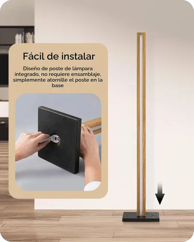 Vista 6 de EDISHINE Lámpara de pie de esquina de madera LED, lámpara de pie moderna regulable con control remoto, lámparas de pie minimalistas para sala