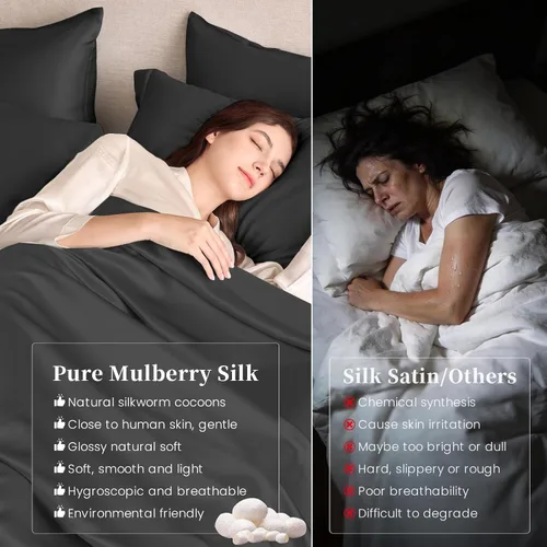 Vista 4 de THXSILK Juego de sábanas de seda de 4 piezas, sábanas de seda de morera 100% natural de grado superior 6A+, juegos de ropa de cama de lujo, ultra