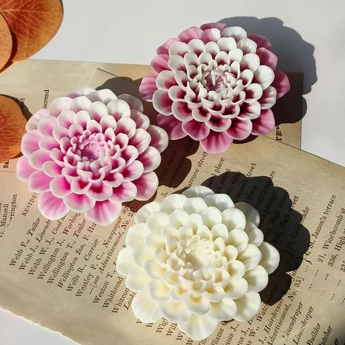 Vista 2 de Molde de silicona de flor de dalia, moldes de silicona de flor de peonía 3D, molde de resina reutilizable para bricolaje, cera de velas, jabón