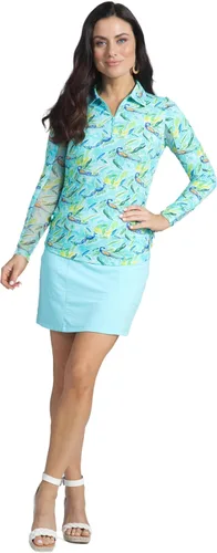Vista 6 de IBKUL Athleisure Wear 48378 - Protector solar UPF 50+ Icefil Cooling Tech Rachel Print Polo de manga larga con cremallera