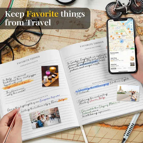 Vista 4 de 5 MINUTES A DAY Diario de Viaje para Mujeres, Libro de Aventuras para 20 Viajes, Cuaderno Planificador de Viajes para Viajeras, Planificador de Beige