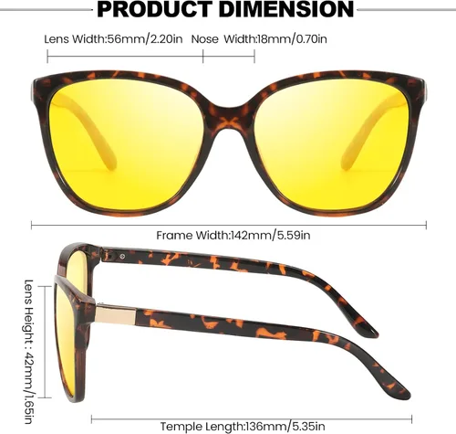 Vista 2 de IGnaef Gafas de visión nocturna para mujer, para conducción, antirreflejo, polarizadas, amarillas, gafas nocturnas IF8093