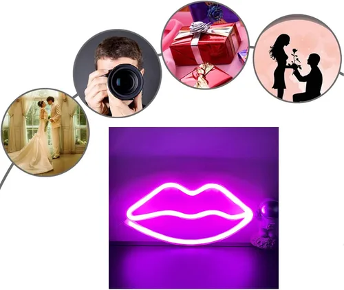 Vista 9 de ENUOLI Letreros de neón con forma de labios, luz nocturna rosa, luz de pared LED, luces de neón decorativas románticas para dormitorio, bar
