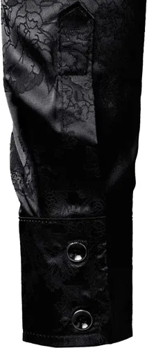 Vista 6 de ZEROYAA Camisas de vestir de manga larga con botones y estampado floral de satén brillante para hombre para fiesta de graduación