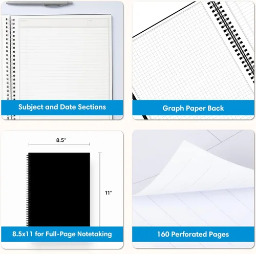 Vista 3 de Blue Sky Smart Notes - Cuaderno profesional, encuadernación Wire-O, 8.5 x 11 pulgadas, negro (14713)