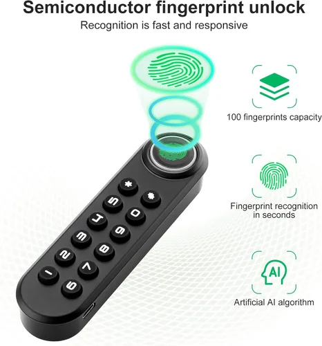 Vista 2 de Cerradura biométrica de huellas dactilares para gabinete, cerradura inteligente con contraseña USB, cajón oculto para archivos, armario, seguridad