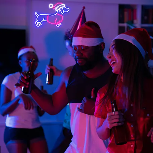 Vista 6 de Letrero de neón de perro salchicha con sombrero de Navidad, letrero LED de neón de perro salchicha, luces de neón de perro salchicha