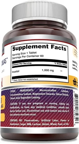 Vista 2 de Amazing Formulas - Suplemento de inositol de 1000 mg Tabletas Sin OMG Sin gluten Fabricado en Estados Unidos (1 paquete, 60 unidades)