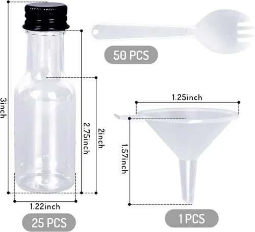 Vista 3 de Whaline Juego de 25 vasos de Martini de plástico transparente de 4 onzas, tazas de charcutería, mini botellas de alcohol con cucharas, tenedores