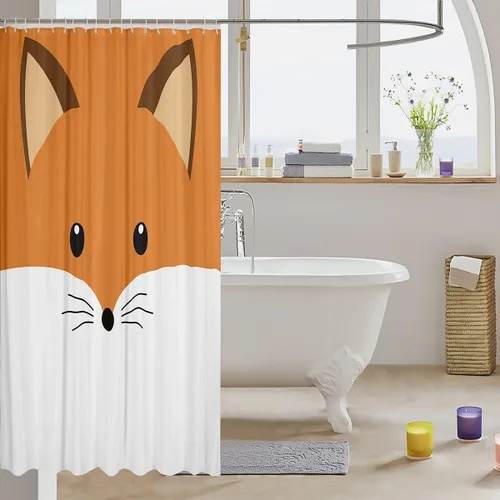 Vista 2 de Erosebridal Cortina de ducha con diseño de zorro, bonito diseño de animales del bosque, para niños y niñas, con dibujos animados, con cabeza