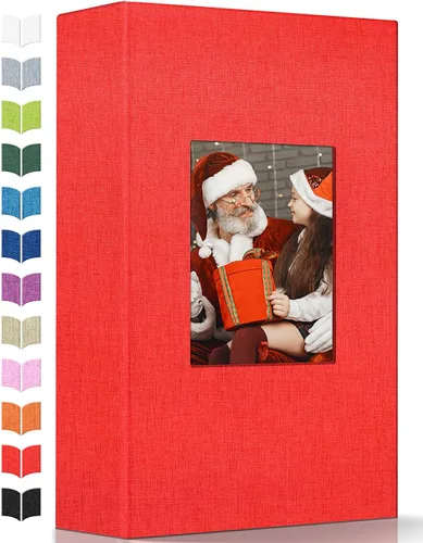 Vista 8 de Álbum de fotos Artfeel 4x6 con 100 bolsillos, álbumes de fotos deslizables, libro de memorias con cubierta de lino y ventana frontal, libro de fotos
