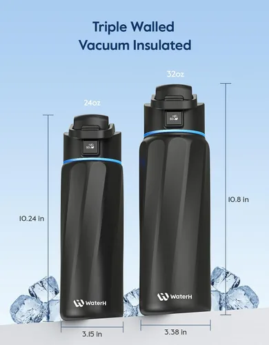 Vista 5 de BOOST - Botella de agua inteligente que te recuerda que debes beber, botella aislada al vacío de acero inoxidable sin BPA de 24 onzas, botella