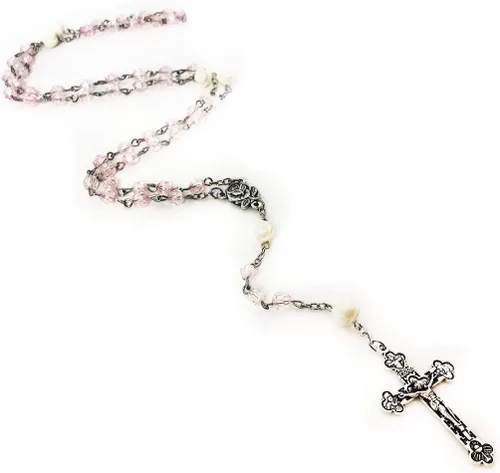 Vista 5 de Lourdes - Rosario de rosa rubor para mujer, regalo católico, collar de rosario para mujer