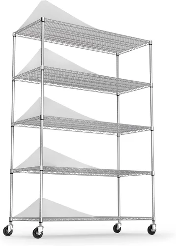 Vista 10 de Estantería de alambre de metal NSF de 5 niveles, capacidad de 6000 libras, estante de almacenamiento ajustable resistente con ruedas y Negro