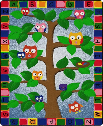 Vista 10 de Flagship Carpets Alfombra educativa con diseño de búhos del alfabeto para el aula o la habitación de los niños, tapete de juego para enseñar