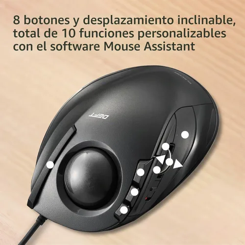 Vista 5 de ELECOM Ratón DEFT Trackball, con cable, control de dedos, función de 8 botones con seguimiento suave, diseño ergonómico, Windows11, macOS (M-DT2URBK)